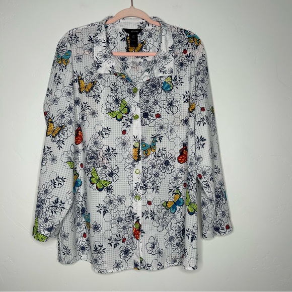 Ali Miles Multicolor Butterfly Button Down Shirt - Picture 1 of 11